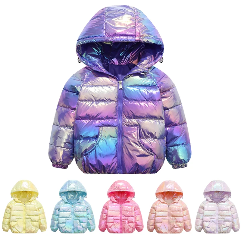 2024 Winter New Products Children's Lightweight Down Jacket Boys and Girls White Duck Down Girls' Colorful Bright Surface Warm J