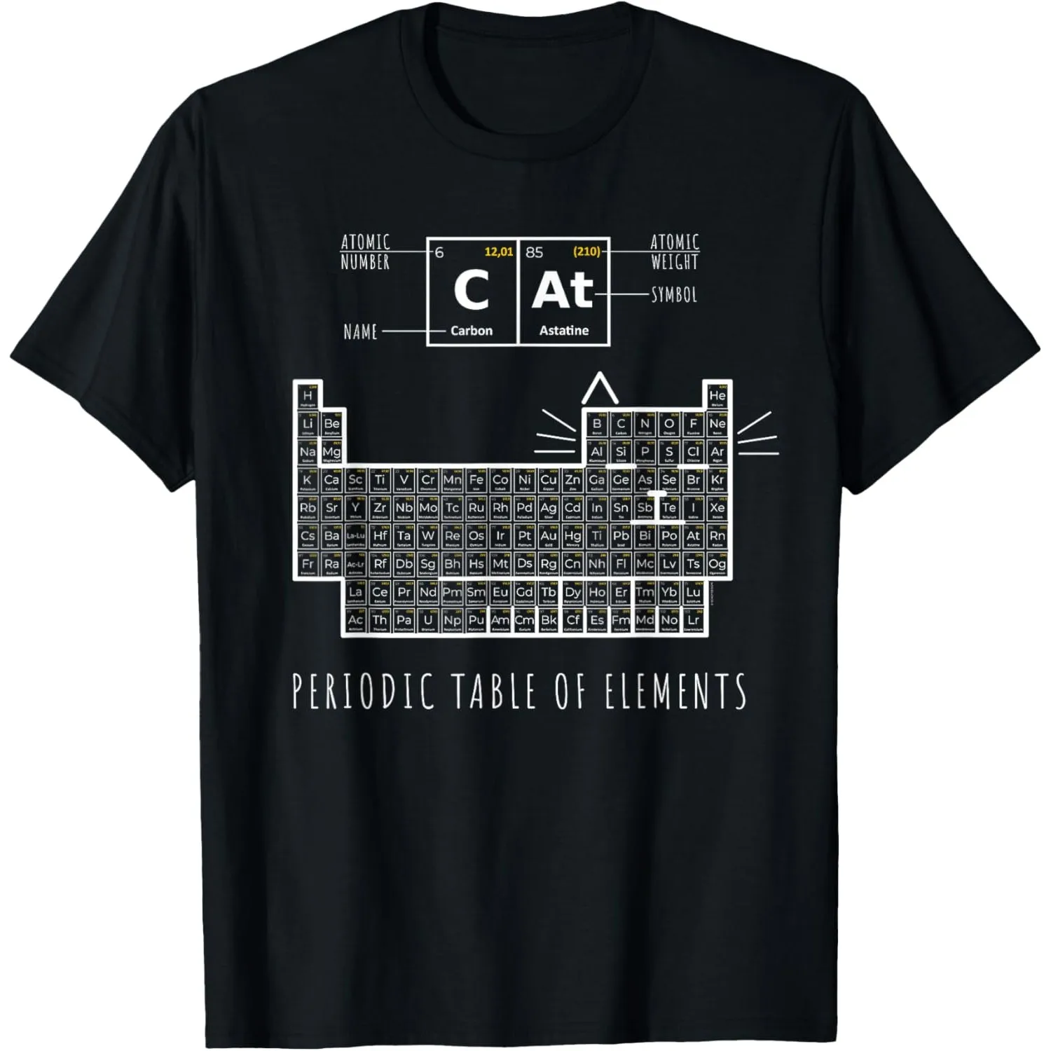 

Cat Periodic Table Graphic T-Shirt Funny Science Chemistry Cotton Crewneck Tee for Men