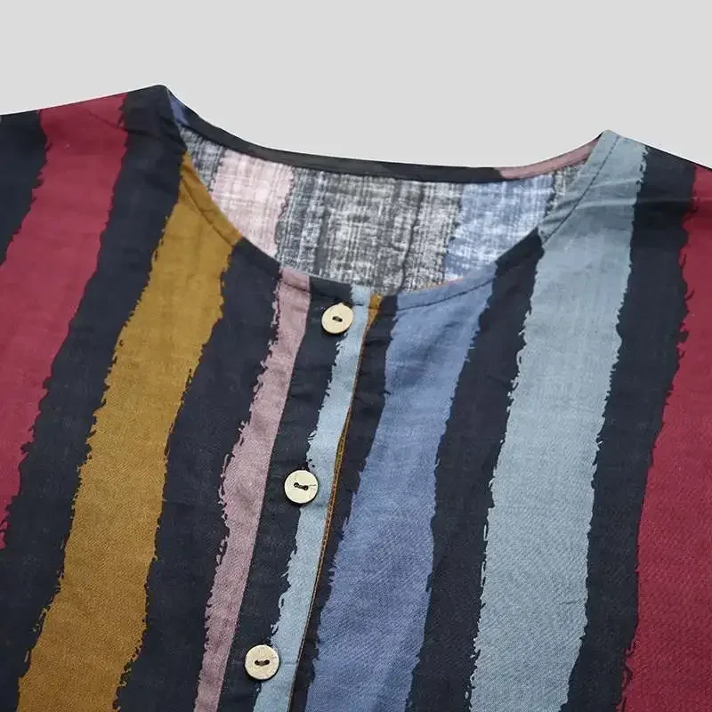 Camicia da uomo a righe arabe Camicia da notte Vestaglie Abbigliamento etnico Maniche lunghe Kimono retrò Gonna da casa Accappatoio in cotone Lingerie