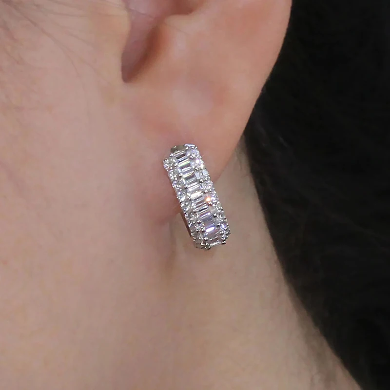 CAOSHI Blingbling Cubic Zirconia Huggie Luxury Hoop Earrings Multi Row Paved CZ Dainty for Women Wedding Party Fashion Jewelry