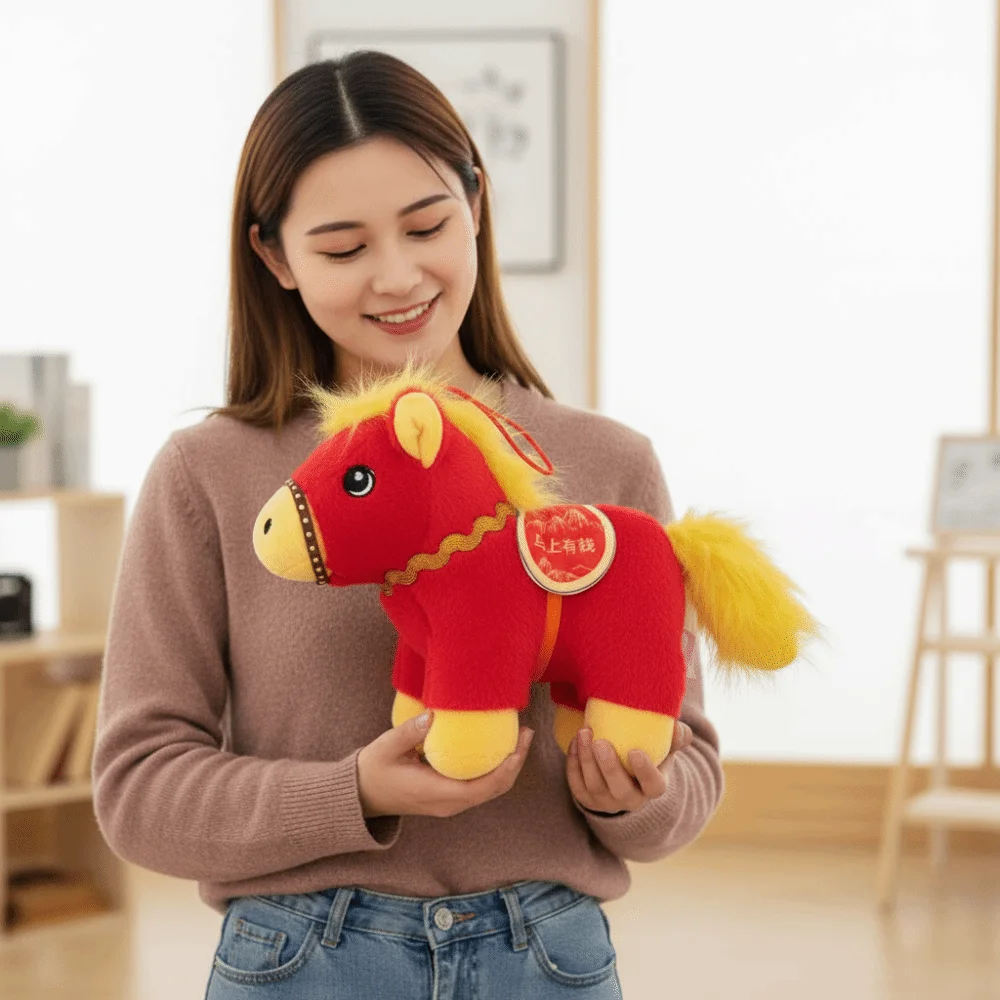 

Funny Cartoon Pony Pendant Steed Doll Soft Stuffed Animal Keyring Chinese Style Fluffy Plush Horse Keychain Car Decoration