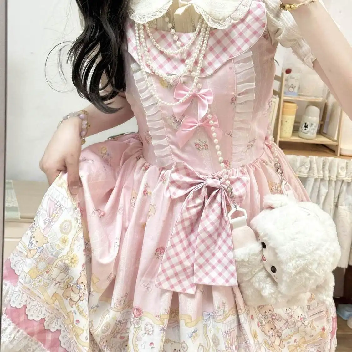 

Sugar Cube Lolita [Little Sweet Bear] Original Full Cute Sweet Girl Lolita Daily Versatile Strap Dress