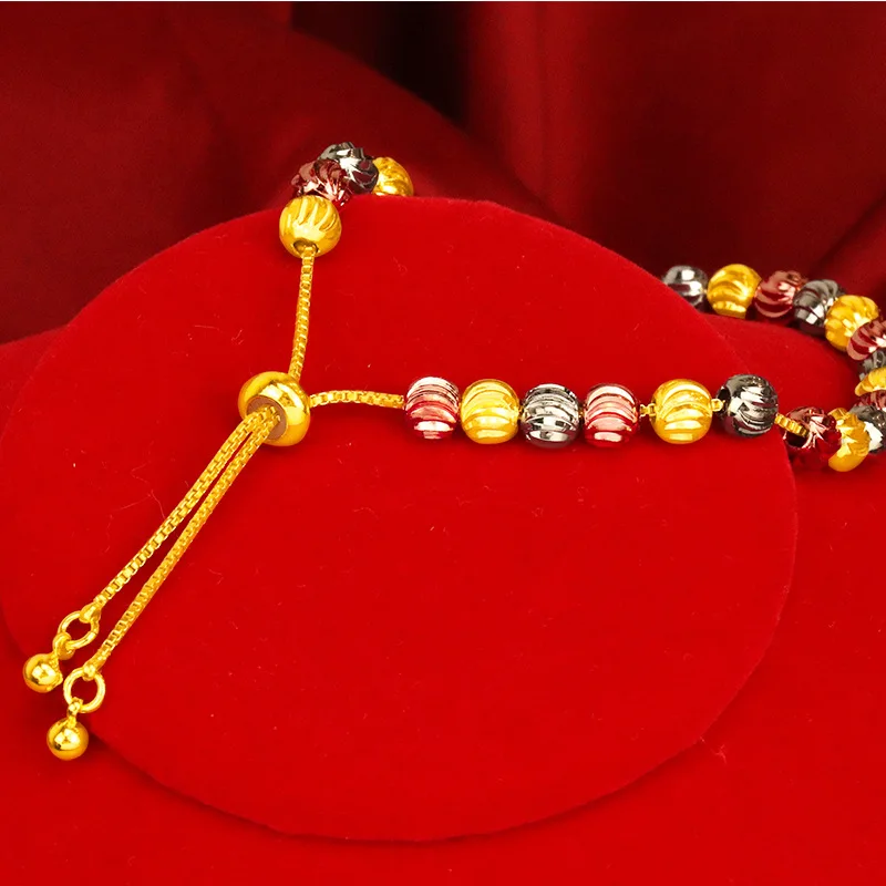 24k Electroplated Gold Three-Color Lucky Bead Bracelet For Women Jewelry Gift