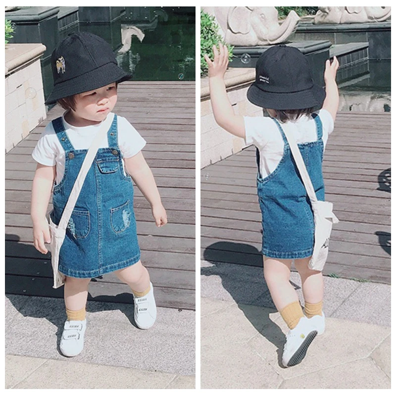 Summer Baby Girls Denim Dress Sleeveless Suspender Straight Tube Strap Dress Toddler Party Dresses Children Kids Clothing 0-5Y