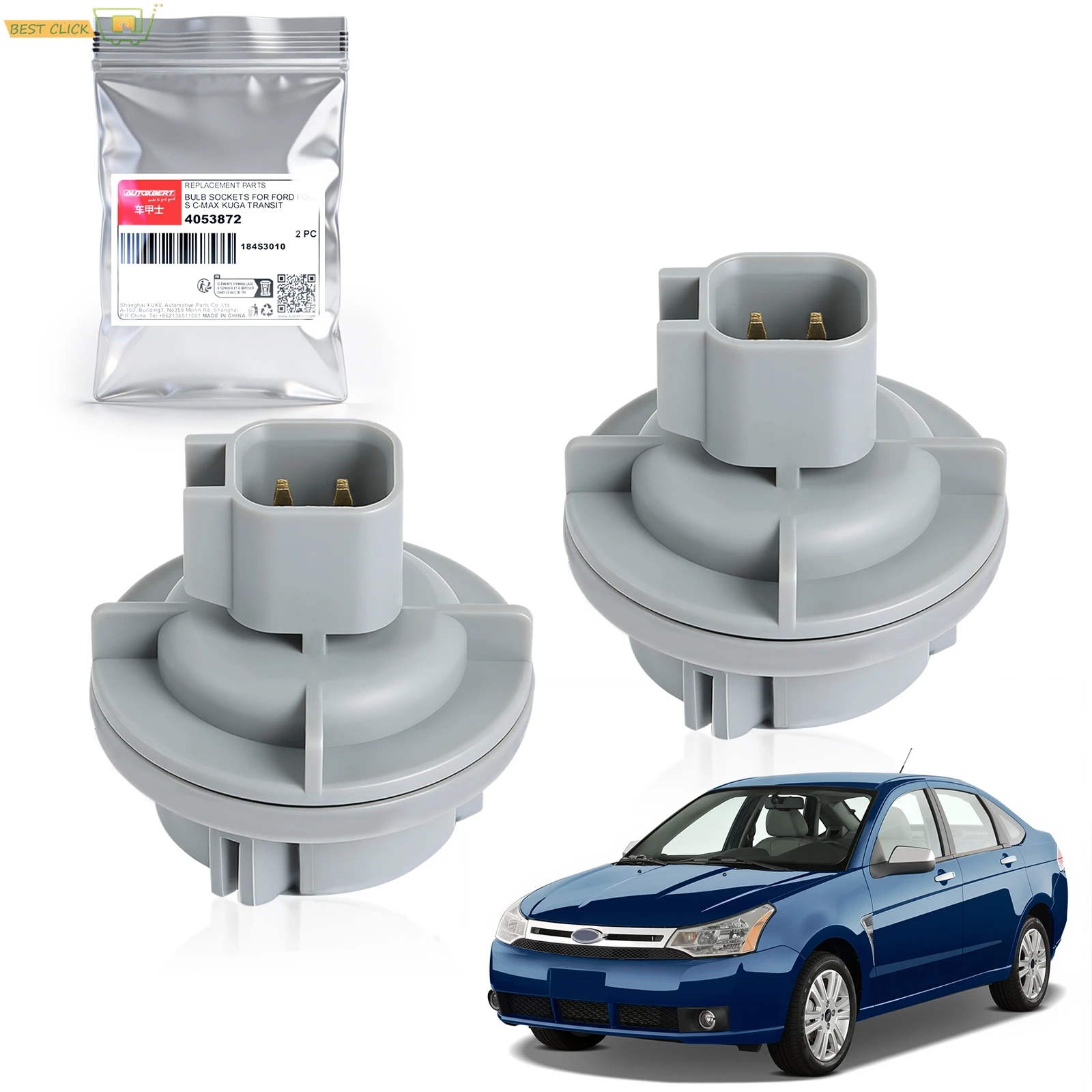 2Pcs XS41-13K370-AC For Ford Focus C-MAX KUGA TRANSIT 1156 Bulb Base Socket Lamp Holder Car Fog Lights Accessories 4053872