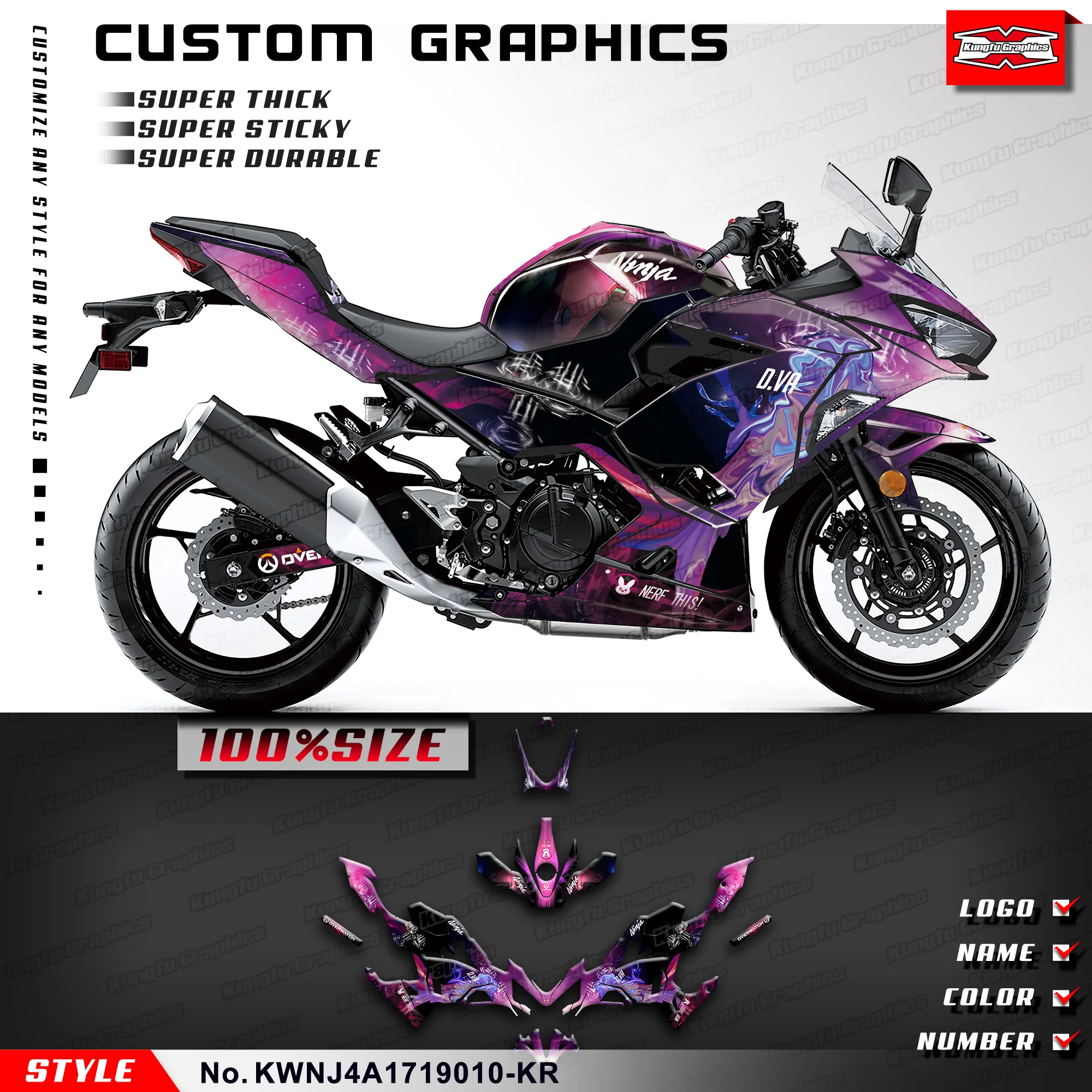 

KUNGFU GRAPHICS Adhesive Sticker Glossy Laminate for Kawasaki Ninja 250 400 ABS KRT 2017 2018 2019-2023, KWNJ4A1719010-KR