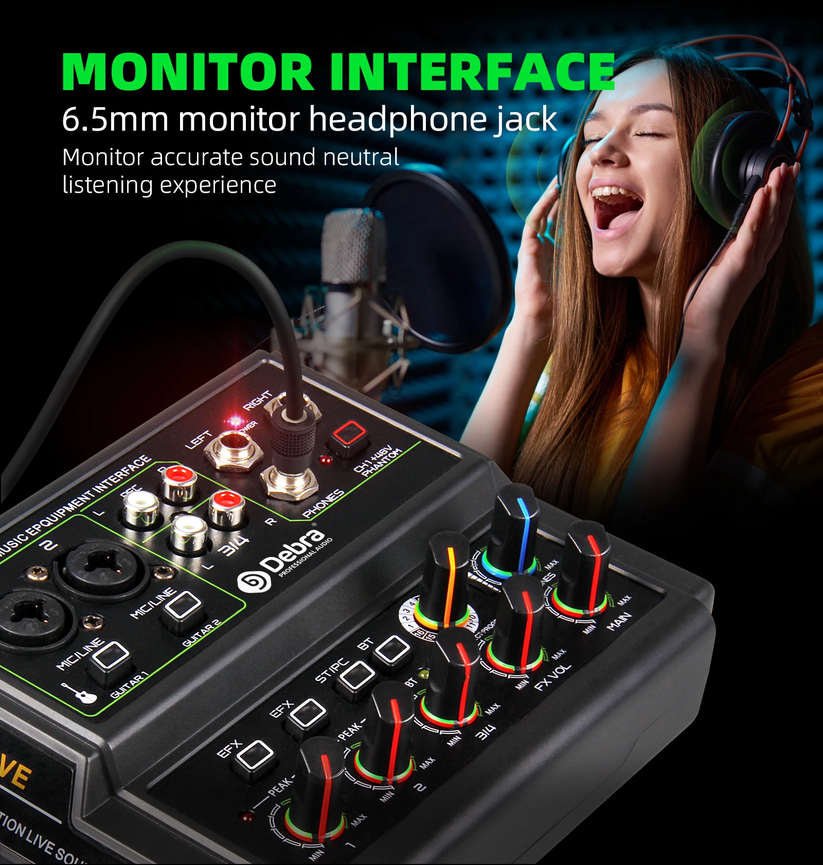 Sound Card D4-Live 4 Channel Audio InterfaceWith Bluetooth, +48v Phantom Power, 16 Kinds Of DSP, For Live Broadcast,Recording.