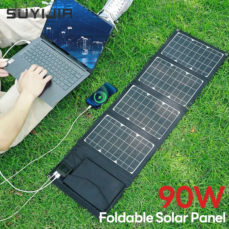 90W Solar Panel Outdoor USB Portable Collapsible Waterproof Solar Power Banks for Tourist Hiking Fishing Phone Batteries Camping