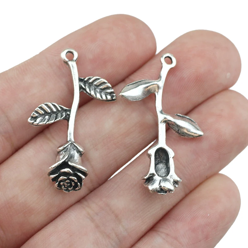 أحدث 8 قطع 20*34 مللي متر سبائك مختلطة العتيقة الفضة اللون روز زهرة Charms سوار قلادة الإكسسوارات لصنع المجوهرات DIY بها بنفسك