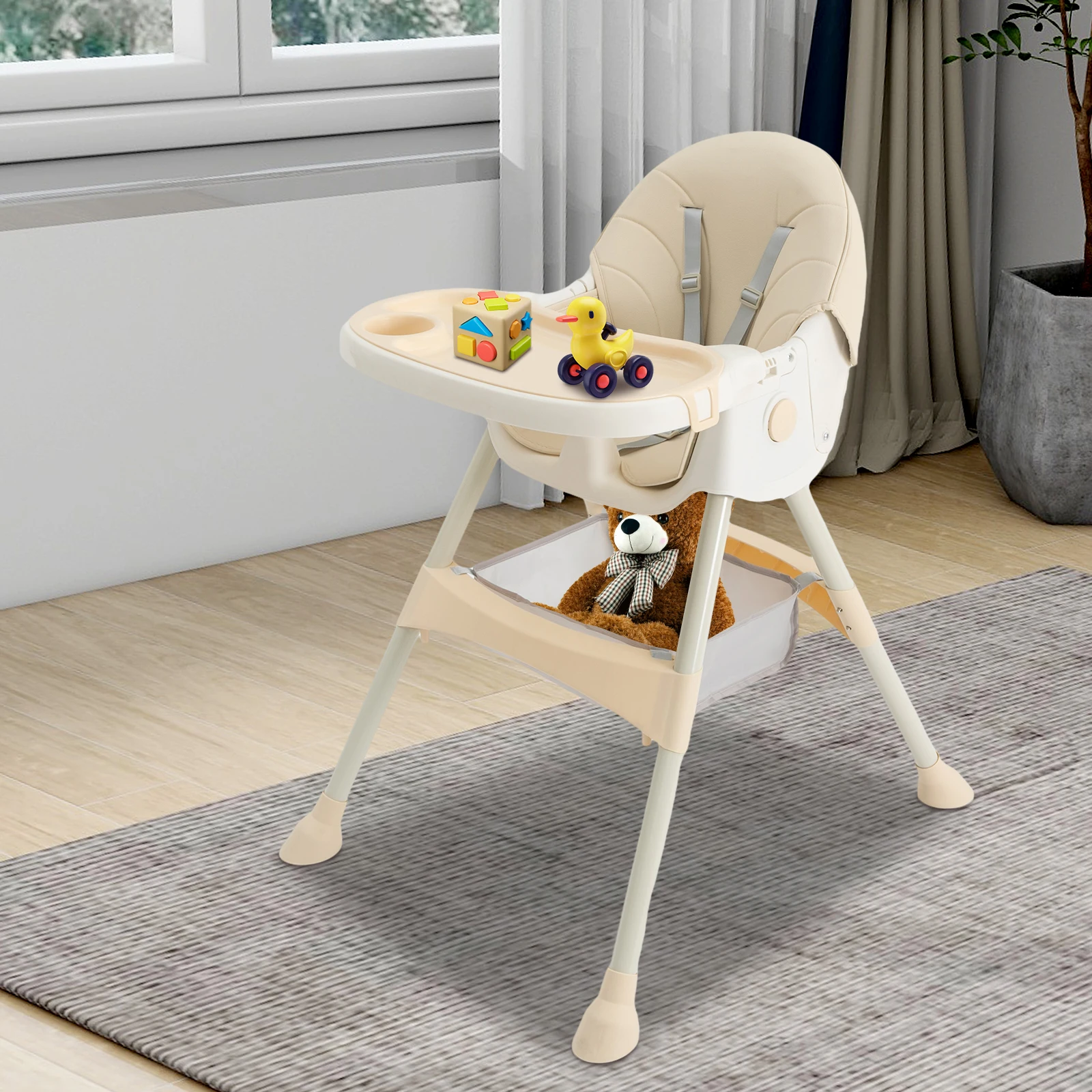 Chaise Haute Pliable et Réglable pour Bébé et Enfant, Chaise de Salle à Manger