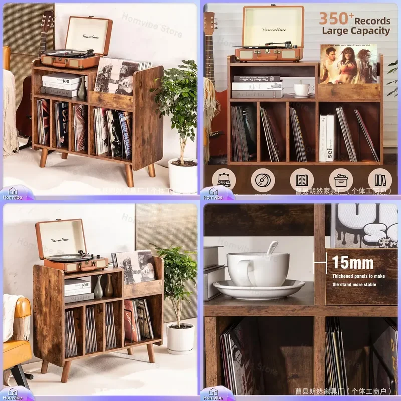 Large Wooden CD Rack Open Vinyl Record Album Storage Holder Display Stand for Music Collection Organization Shelf