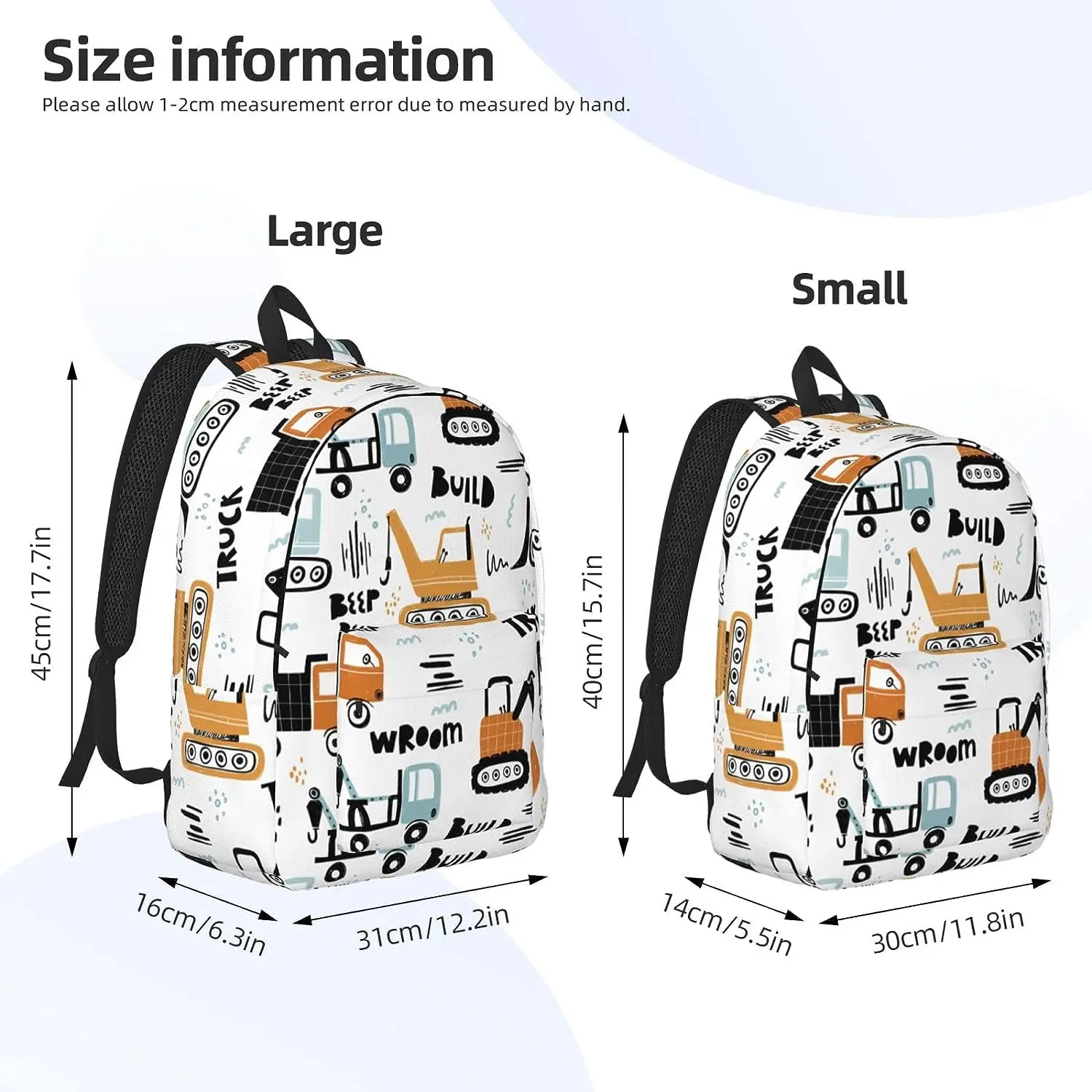 Backpack Casual Lightweight Cartoon Truck Laptop Backpack Men Women Travel Bag Outdoor Canvas Daypack