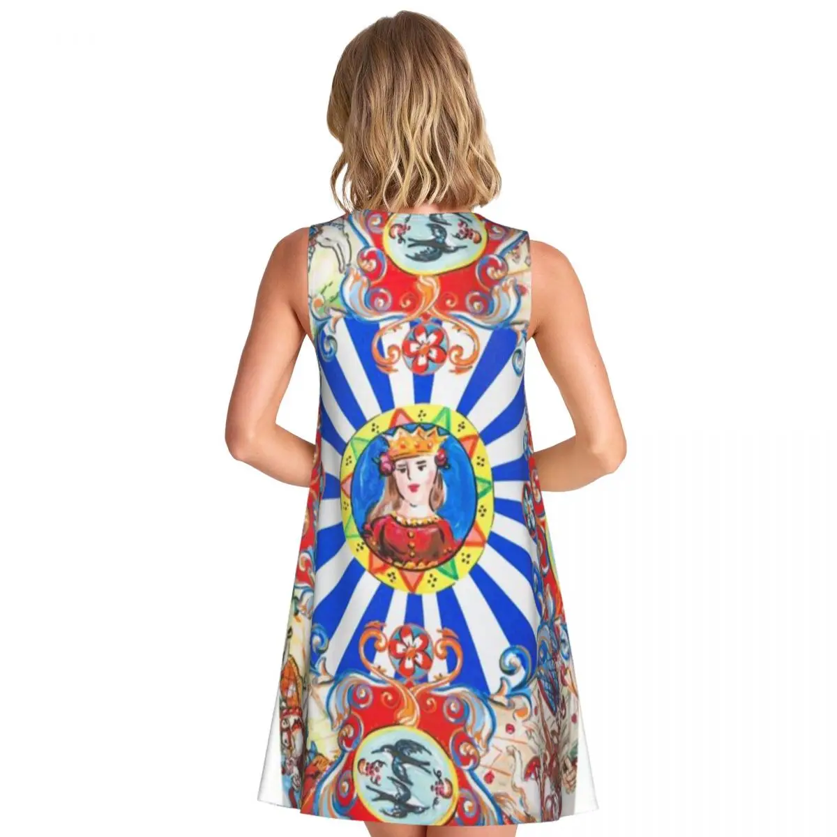 Sicilian Art Women's Sleeveless Postpartum Wear A Line Dress Natural Lace Dress