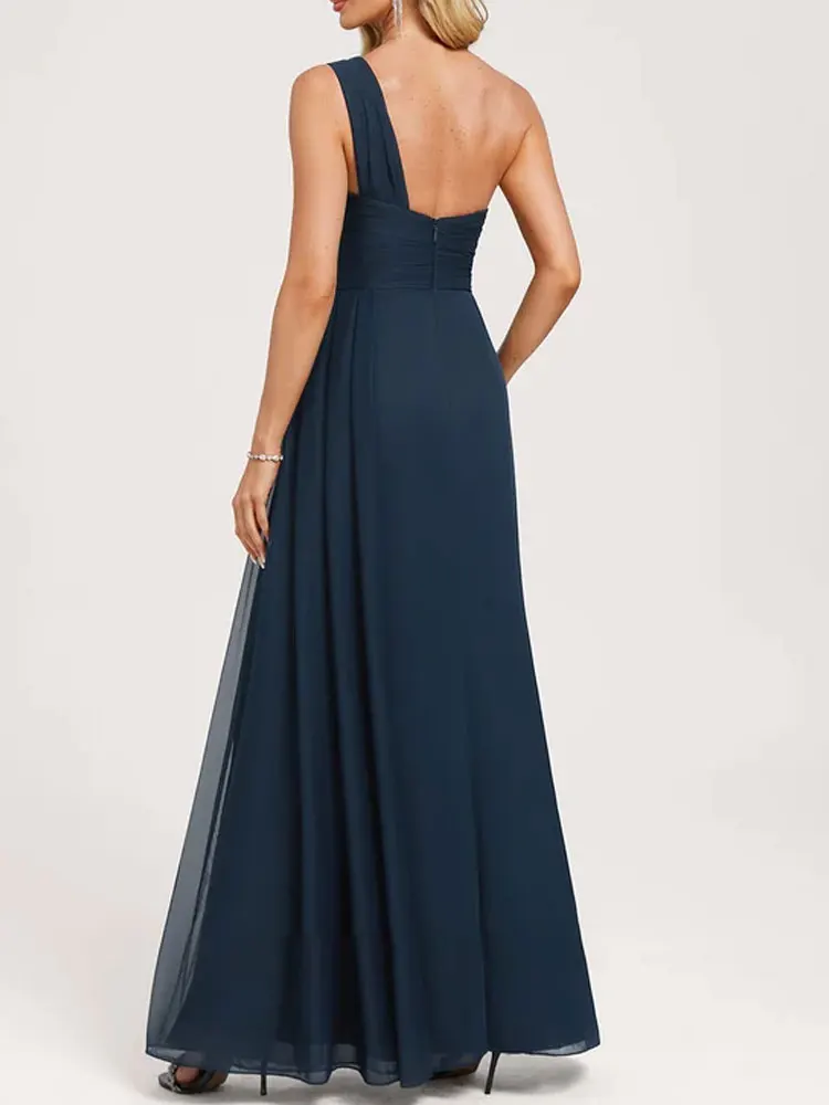 Elegant Chiffon One Shoulder Sexy Corset Bridesmaid Dresses for Wedding 2024 Side Slit Drape Floor-Lengh Evening Prom Gowns