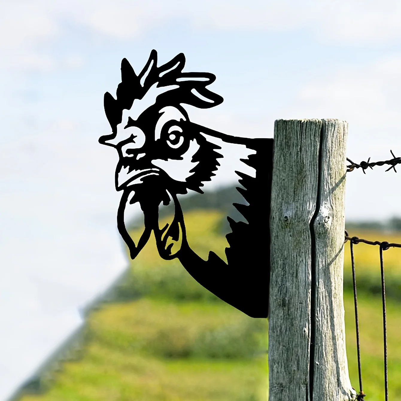 1pc, Farm Peeping Chicken Animal Head Shape Iron Silhouette, Outdoor Garden Fence Cattle And Animal Breeding Farm Indoor And Out