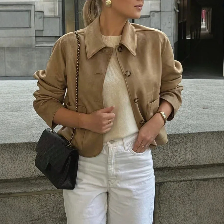 Women's clothing autumn and winter hot retro suede suit women's jacket European and American solid color fashion jacket