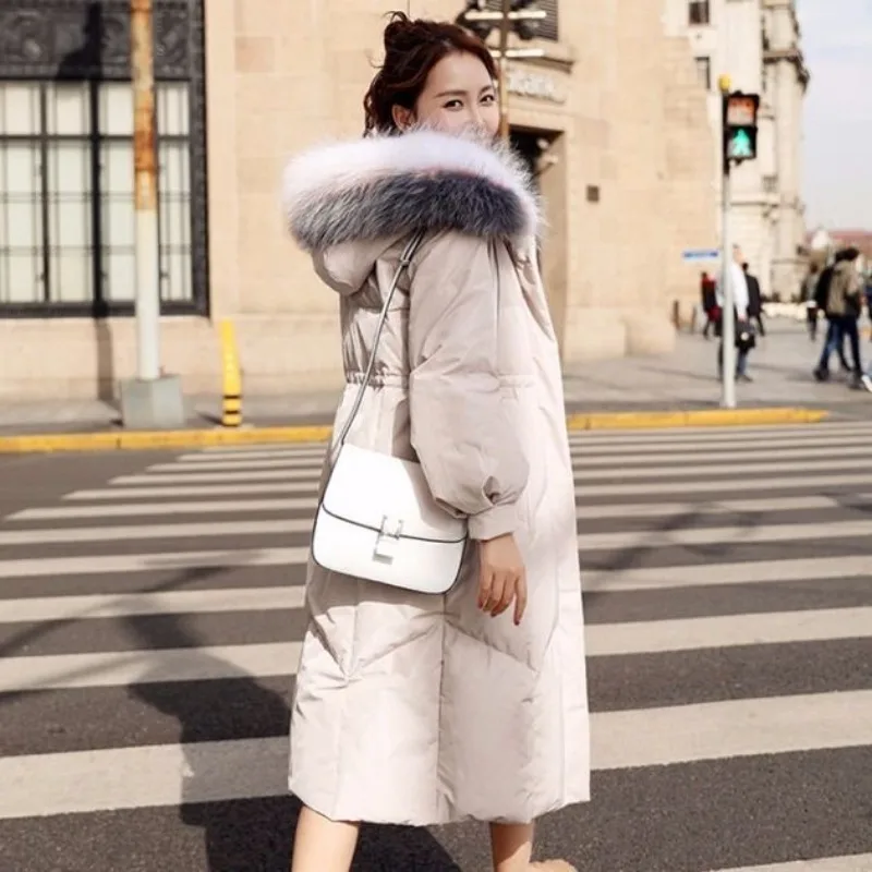 2023 New Women Cotton Coat Winter Jacket Female Warm Parkas Artificial Fur Collar Hooded Outwear Mid Length Version Overcoat