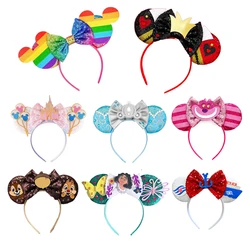 2025 New Mickey Mouse Ear Headband Sequin Bows Girl Adult Kids Halloween Party Cosplay Hair Accessories Princess Hairband