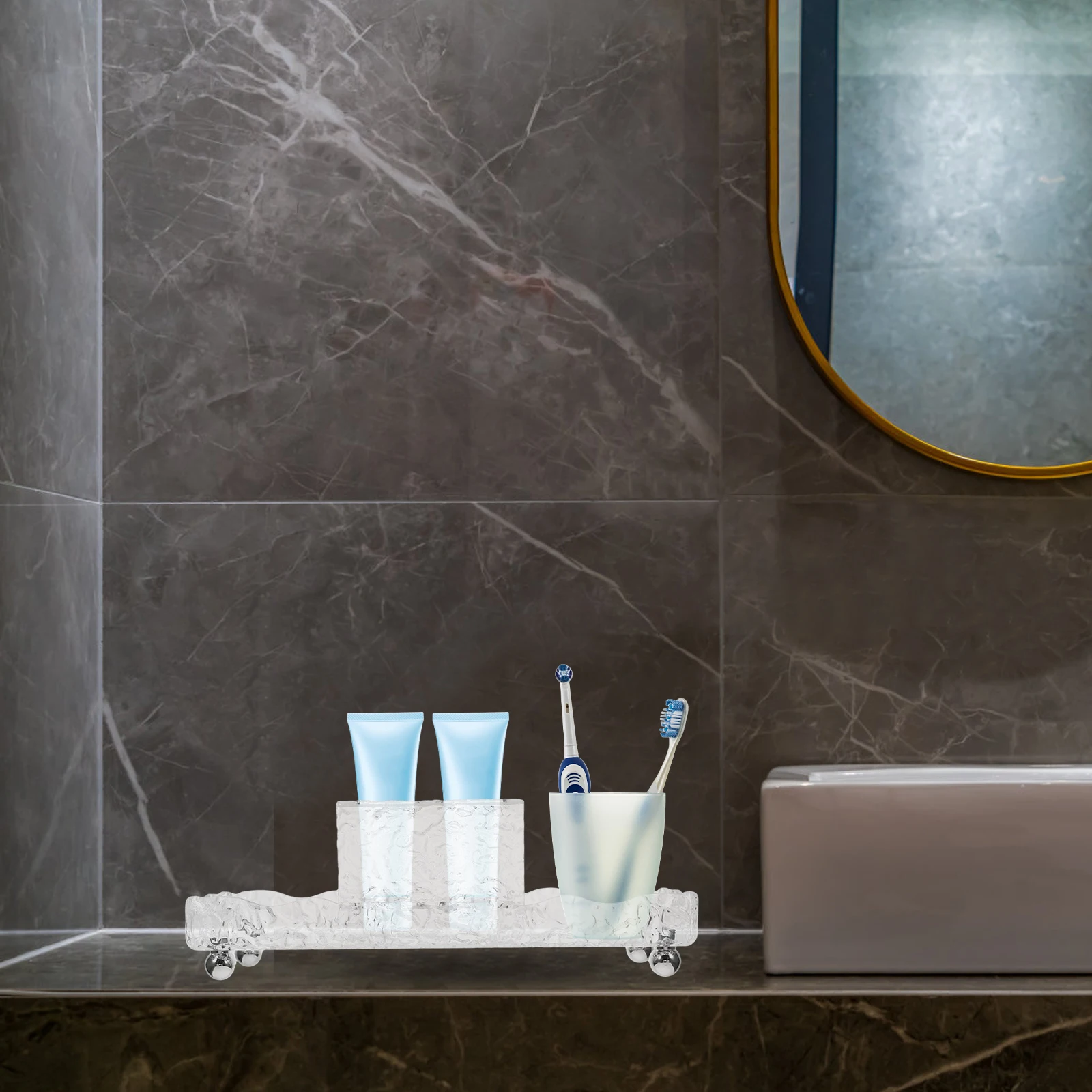 

Toothbrush Organizer Tray Bathroom Corner Storage Rack Toothpaste Holder Vanity Countertop Tray Electric Toothbrush Stand