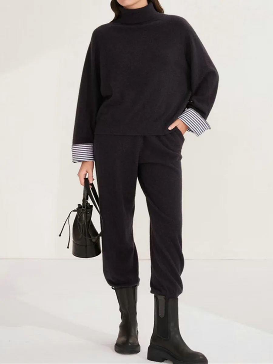 2025, Herbst und Winter, neuer Stehkragen-Kaschmirpullover, Nähte, Ärmel, lockerer Pullover für Damen