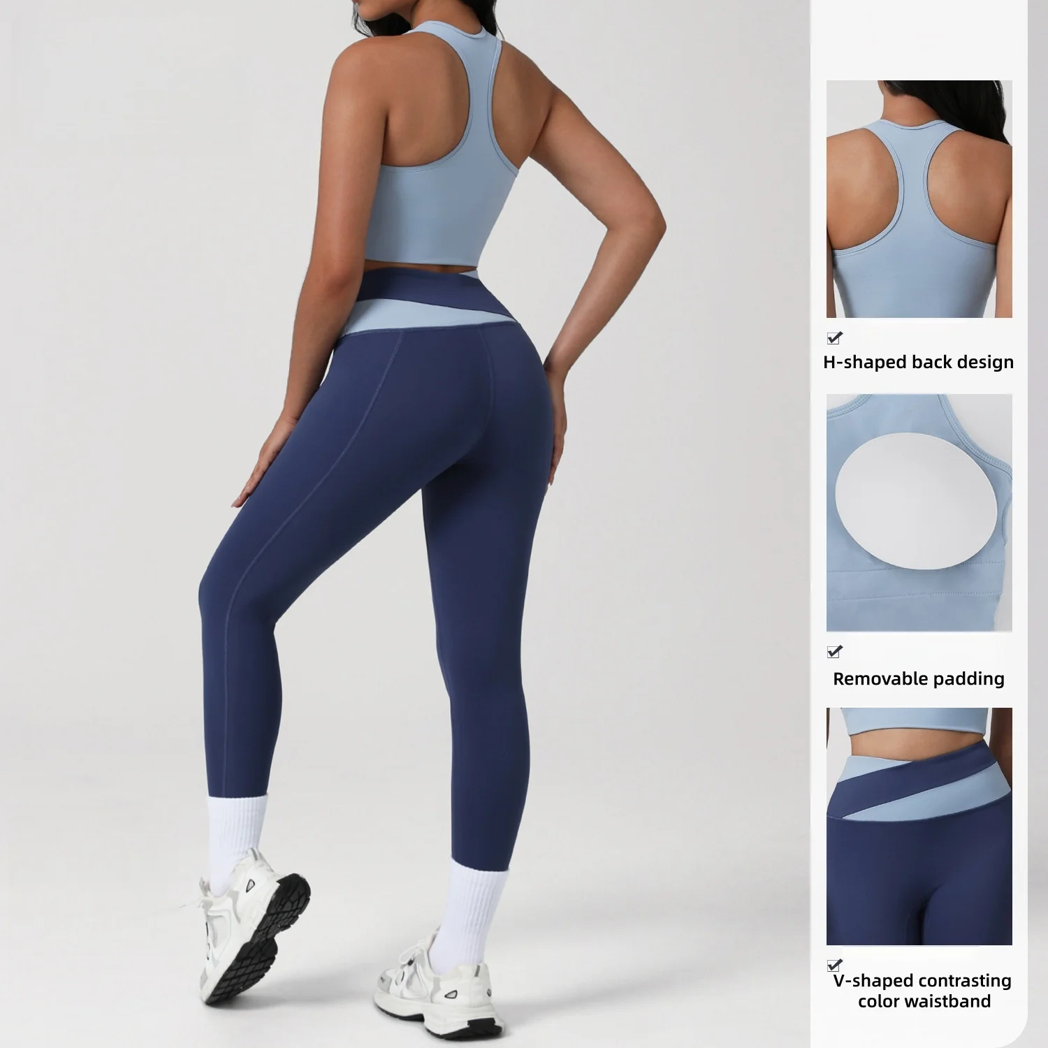 المرأة كتلة اللون اليوغا مجموعة عالية الخصر الورك رفع ضيق الأعلى الرياضة الصدرية فستان أطفال مع سروال داخلي تشغيل تجريب الملابس الصالة الرياضية طماق ملابس رياضية #2