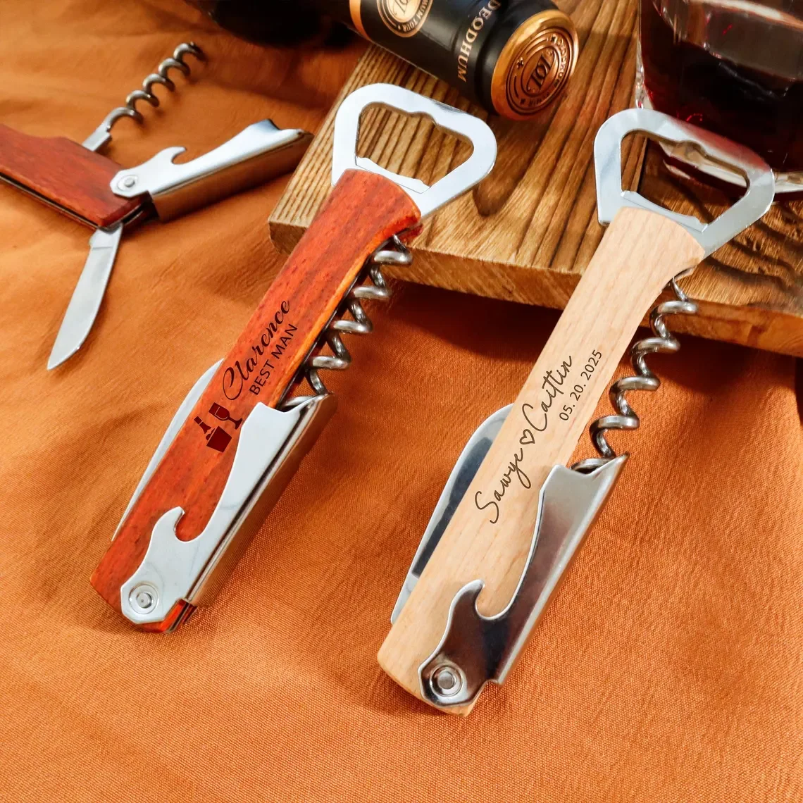Personalisierter Korkenzieher mit Gravur, individueller Flaschenöffner für Bier, Erinnerungsgeschenk, Geschenk für Trauzeugen, Hochzeitsgeschenk, Bar-Accessoire – Detail 4