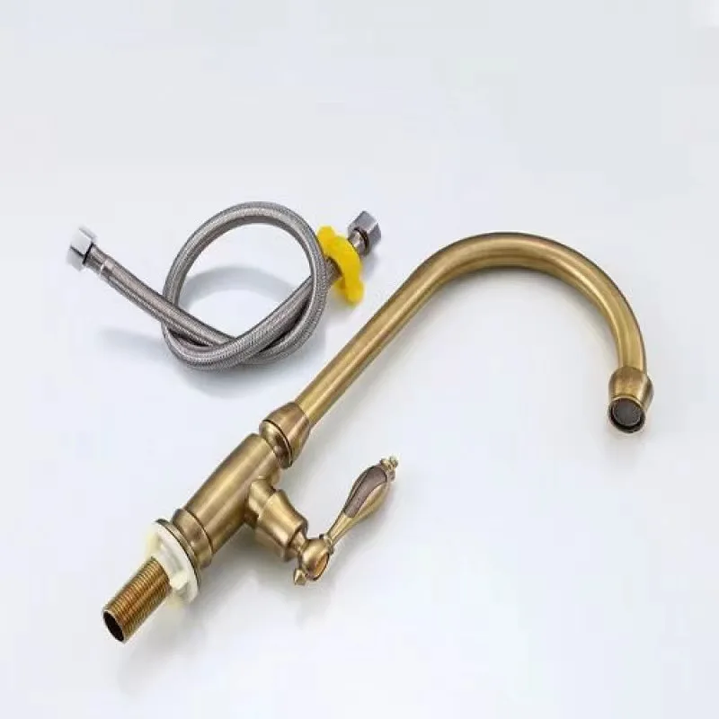Kitchen Faucet Single Cold Water High Bend Pipe Rotatable European Style Antique Bronze Color Basin Faucet for Washing Dishes