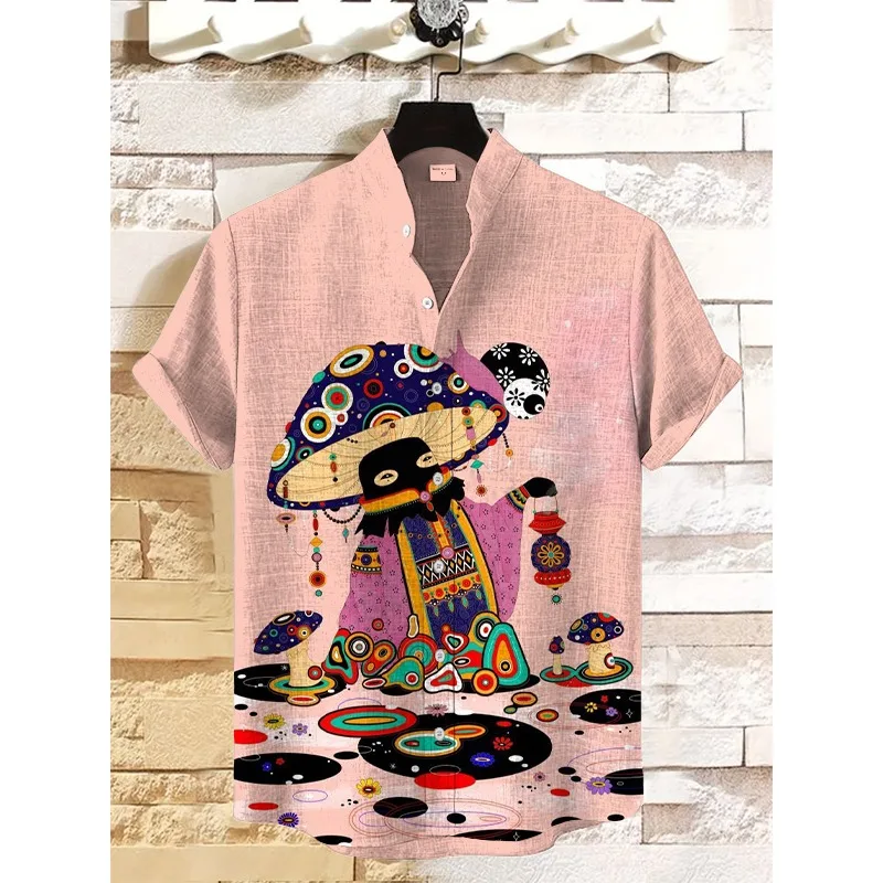 Camisa informal Trippy con diseño de seta y puesta de sol para hombre, camisas de manga corta psicodélicas Retro de verano, camisas Hipster con botones