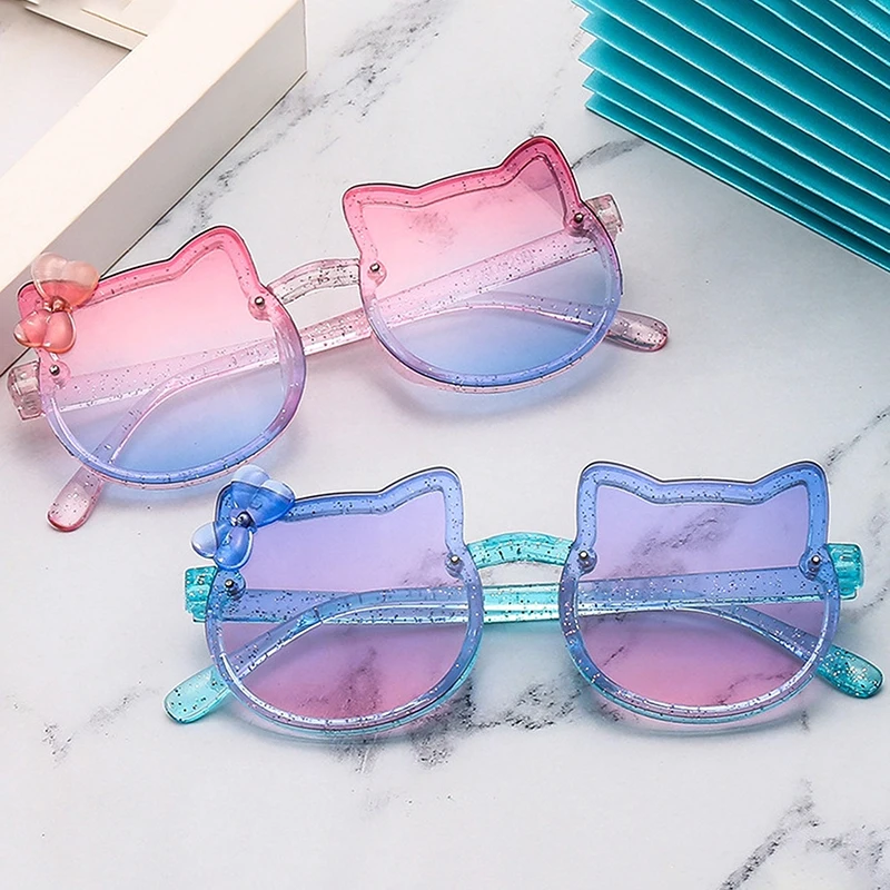 Summer Children Cute Kitty Sunglasses Acrylic Bow Outdoor UV Protection Sun Glasses Baby Girls Classic Kids Boy UV400 Eyewear