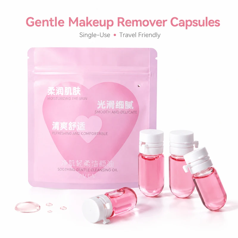 40Pcs Makeup Remover Cleansing Oil Capsules, Waterproof Eye Lip Remover, Single-Use Travel Cleanser for Sensitive Skin