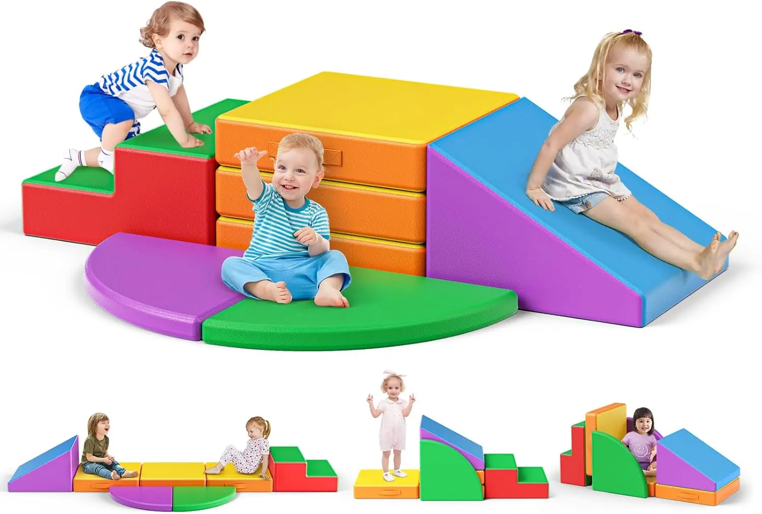 

Foam Climbing Blocks for Toddlers 1-3, 5pcs Foldable Soft Play Set with Crawling Exploration Toys - Indoor Infant Safe Blocks fo