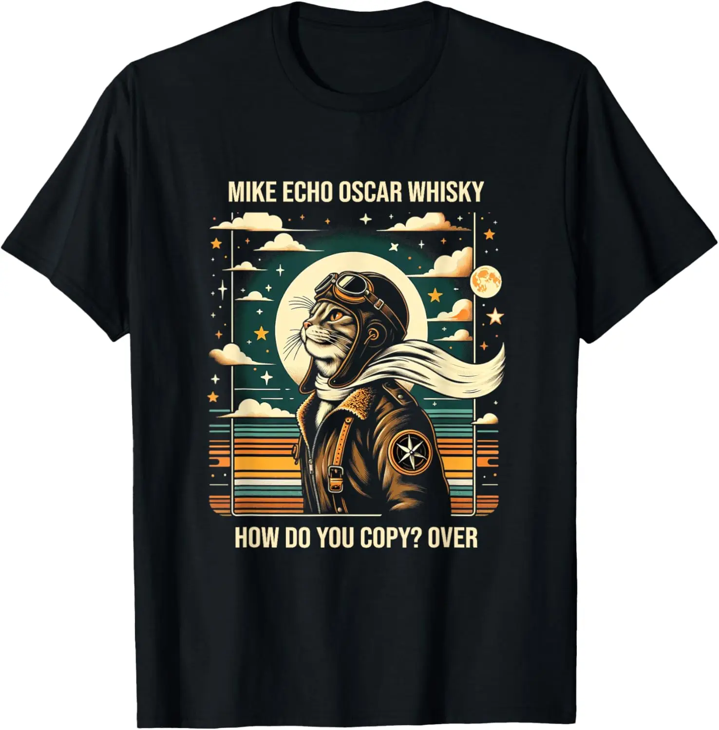 Funny Cat Pilot Mike Echo Oscar Whisky How Do You Copy MEOW T-Shirt