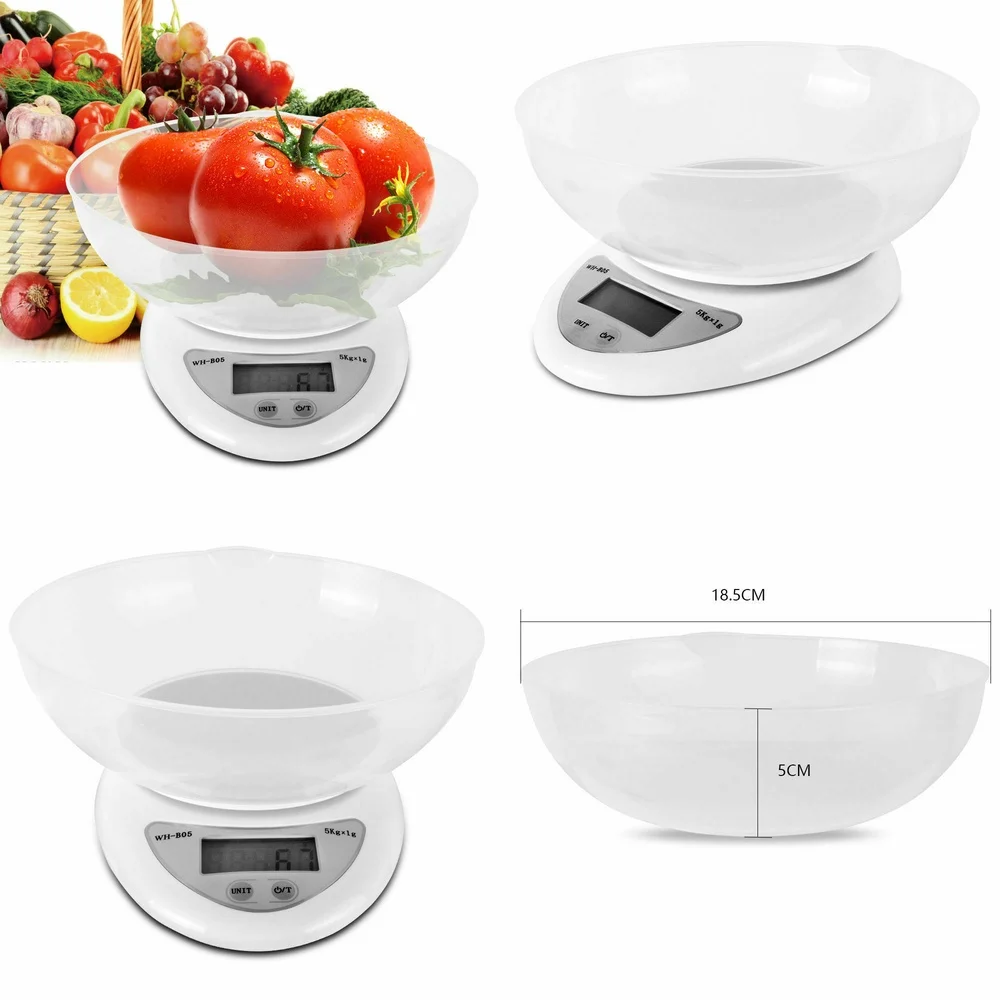 

Кухонные весыЦифровые кухонные весы с чашей ЖК-дисплей 5 кг Измерение веса еды Электронные весы для приготовления пищи Управление портами диеты