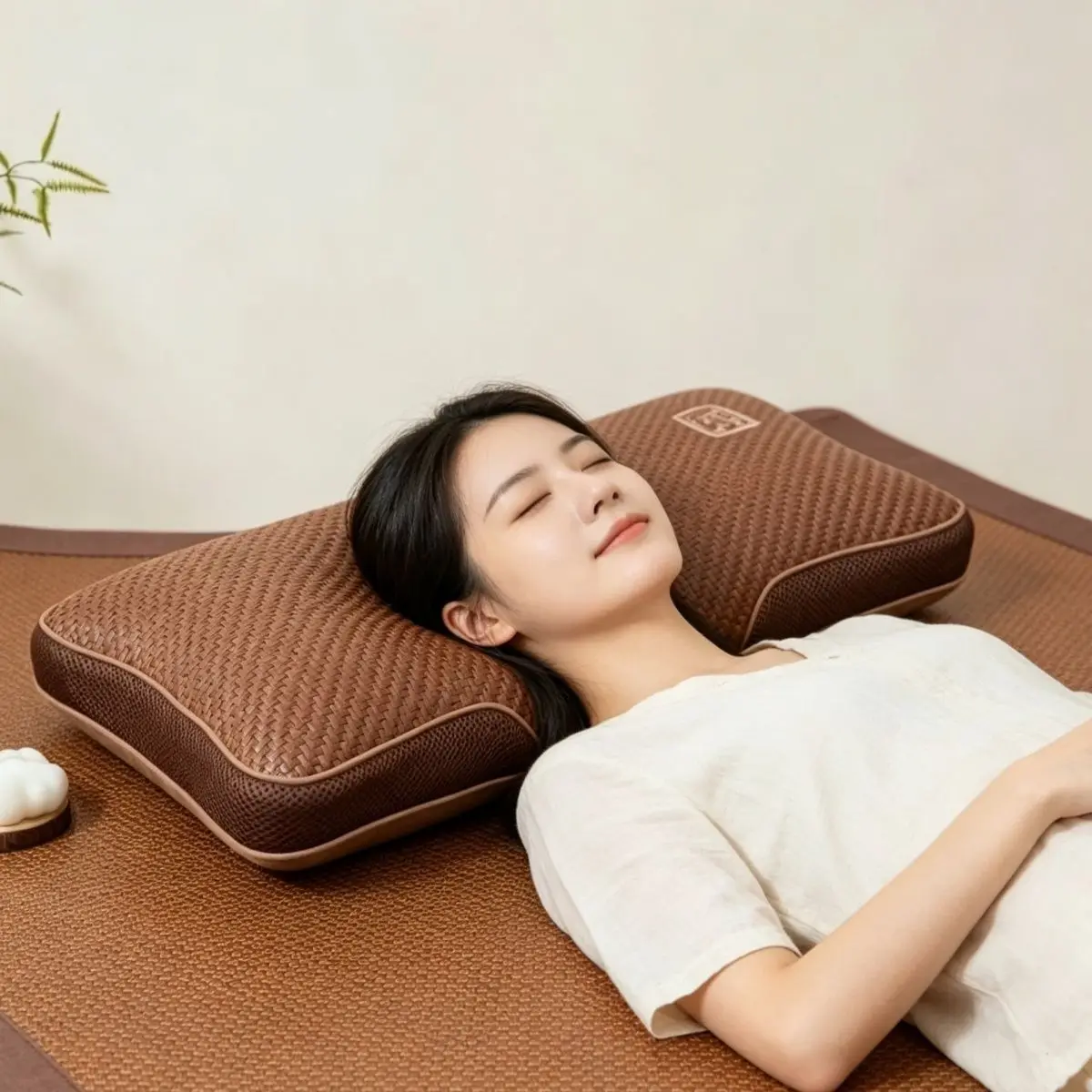 Summer Cool Rattan Contour Pillow Breathable Cervical Support Sleeping Cushion For Adults Bed Sofa Travel Relaxing Neck Pain