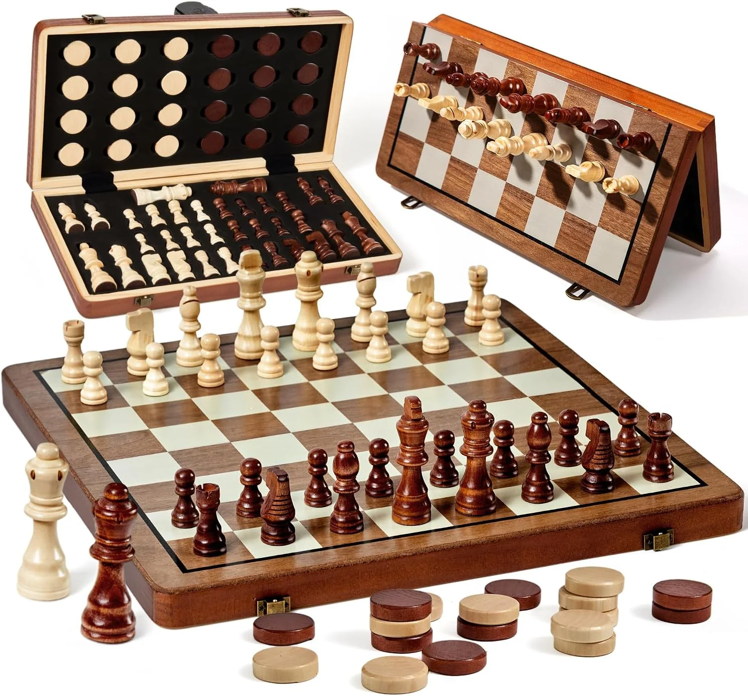 2 in 1 Magnetic Wooden Chess and Checkers Set, 15