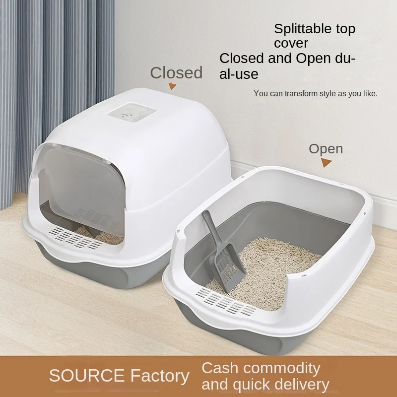 

Large Fully Enclosed Cat Litter Scoop Basin Raised Cat Toilet Pets Training Cats Splash Proof Litter Basin WC Toilettes