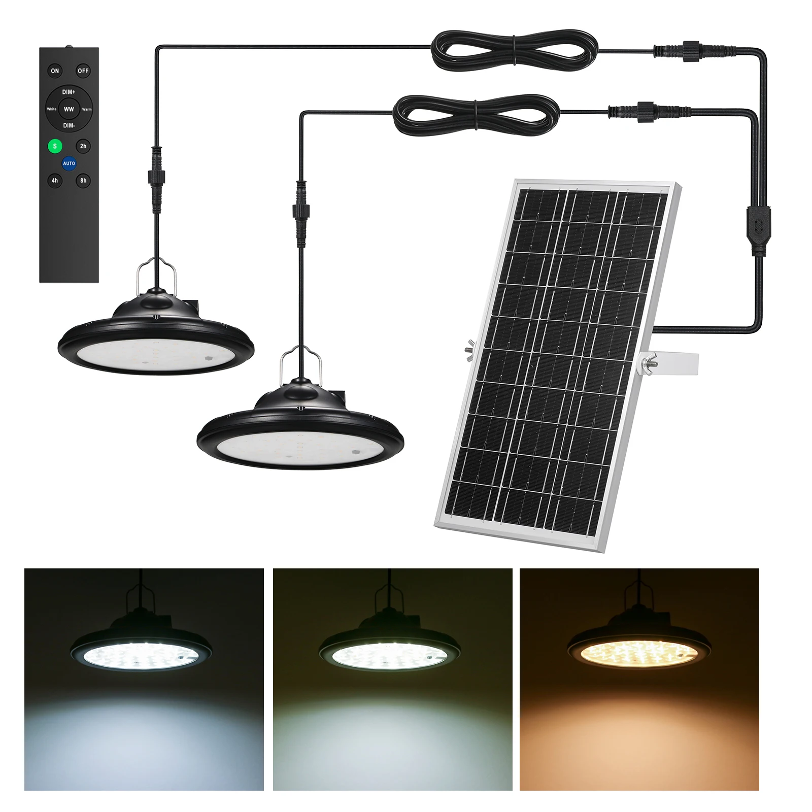 

Solar Pendant Lights Outdoor Hanging Lamp with Controller 3 Colors Temperature Changing/ 4 Levels Brightness Adjustable Timer
