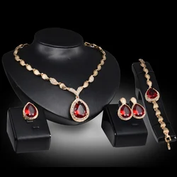 5 pieces of women's trendy and elegant water drop earrings, necklaces, bracelets, ring sets, banquet parties, holiday gifts