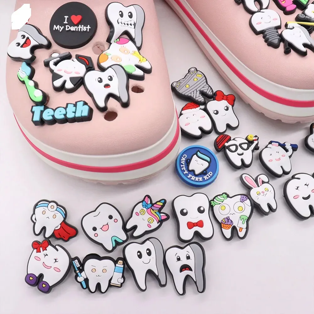 1-40PCS PVC Shoe Charms Tooth Toothbrush Love Dentist Cavity Free Kid Buckle Clog Fit Wristbands Garden Shoes Button Decoration