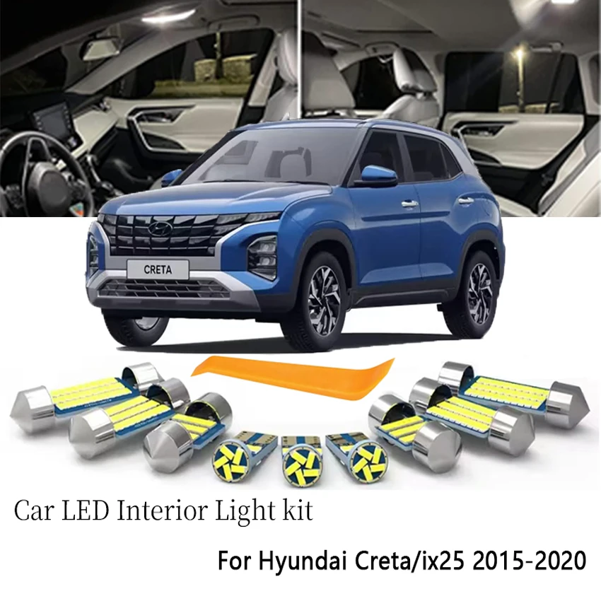 11Pcs For Hyundai Creta 2015 2016 2017 2018 2019 2020 LED Interior Dome Reading Vanity Mirror Plate Light Bulb Kit Car LED Bulb