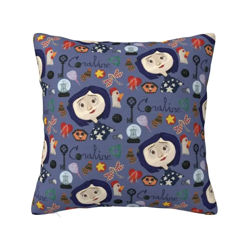 Custom Halloween Horror Film Coraline Throw Pillow Covers Decoration 3D Printed Sofa Cushion Cover Polyester Soft Pillowcase