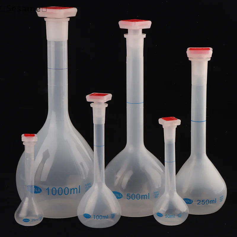 25/50/100/250/500/1000ml Volumetric Flask With Stopper Long Neck Measuring Flask Laboratory Test Graduated Plastic Bottle