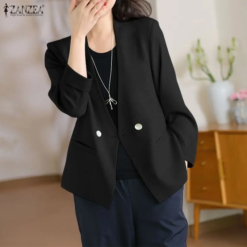 

ZANZEA Spring Autumn Women's Suit Jackets Casual V-Neck Long Sleeve Lightweight Blazer Office Wear Woman Clothes Outerwears 3XL