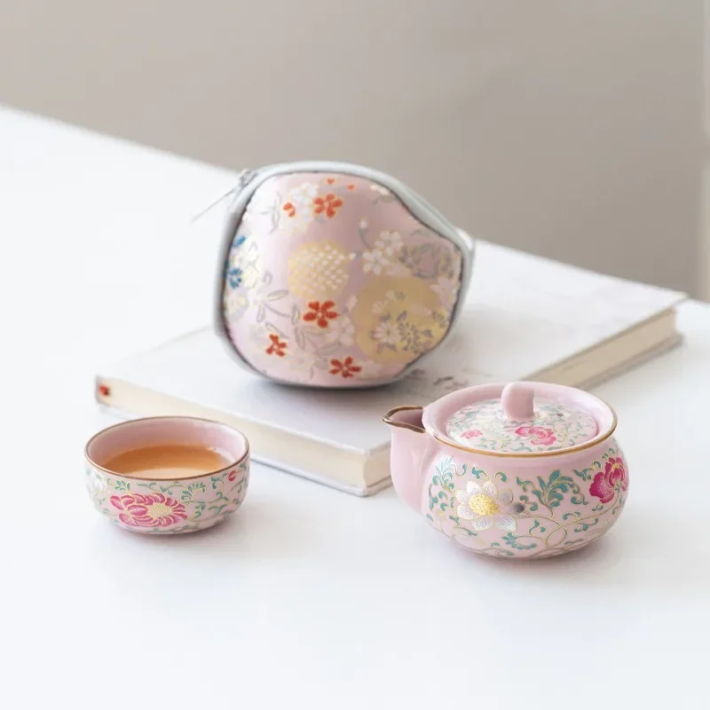 Entangled Lotus Pattern Portable Quick Cup Outdoor Travel Tea Set Car Mounted Single Tea Cup