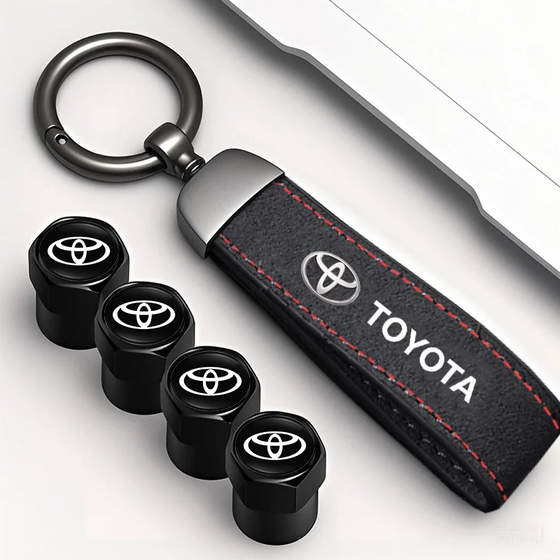 Car Tire Wheel Valve Caps Cover Suede Car Key Chain Ring Keychain For Toyota Corolla Yaris Aygo Prius RAV4 Crown CHR Camry Auris