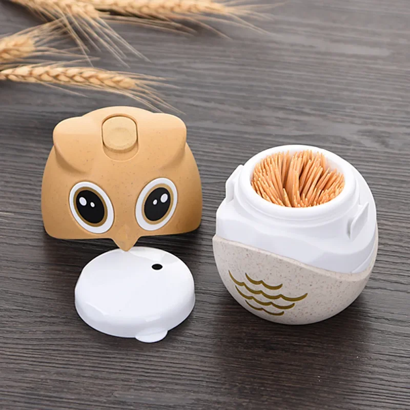 Owl Toothpick Box Automatic Home Creative Cute Cartoon Toothpick Can Commercial Wholesale Hotel Plastic Toothpick Tube Ornament