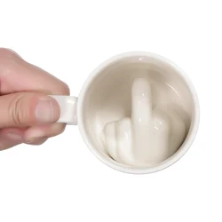 Creative Design White Middle Finger Mug Novelty Style Mixing Coffee Milk Cup Funny Ceramic Mug 300ml Enough Capacity Water Cup