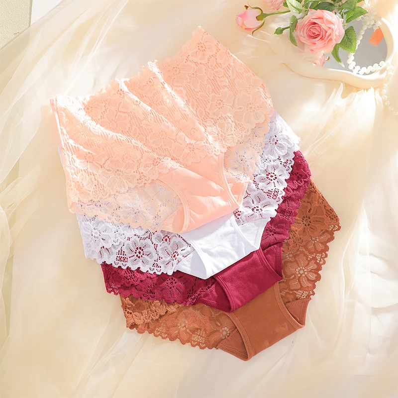 4Pcs/Set High-Waisted Hollow Out Lace Panties For Women Soft Cotton Crotch Brea… - Image 3
