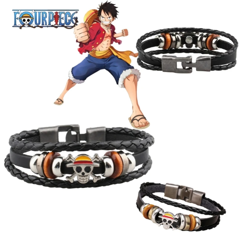 

Anime One Piece Bracelet Animation peripherals Toys Accessories European and American Vintage Leather Bracelet Birthday Gifts