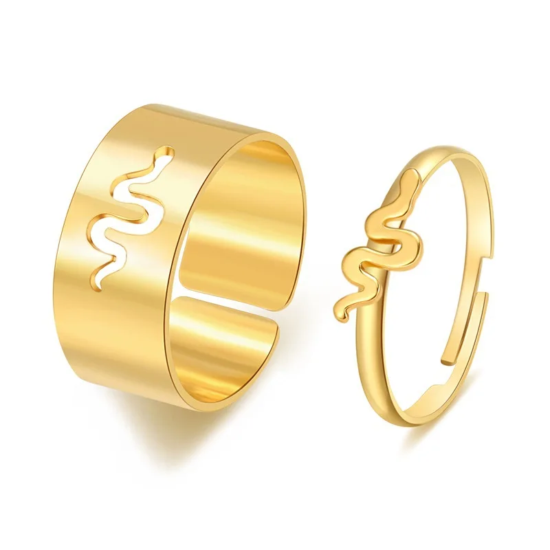 New Snake Rings Set For Women Men Lover Couple Open Adjustable Gold Color Anillo Friendship Engagement Wedding Rock Jewelry